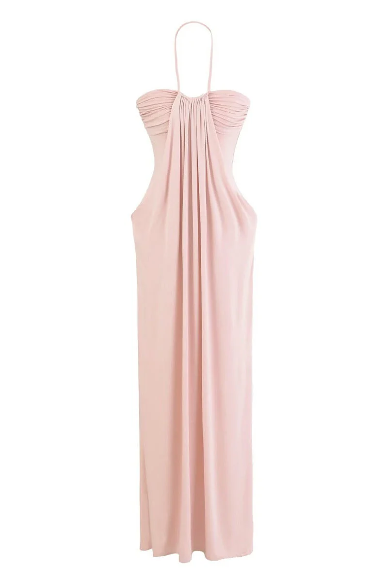 Pink Halter Long Dress with Jacket - Image 2