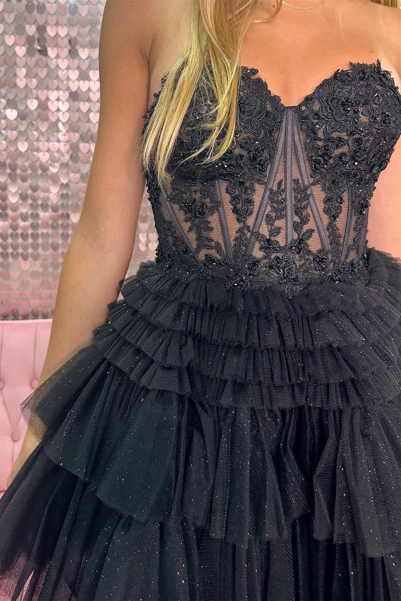 Pink Lace Appliques and Tulle Ruffles Short Dress - Image 3