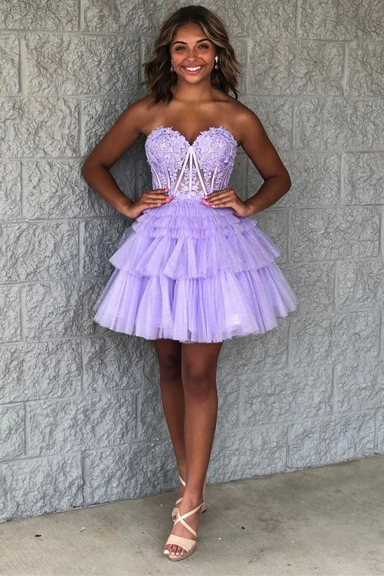 Pink Lace Appliques and Tulle Ruffles Short Dress - Image 5