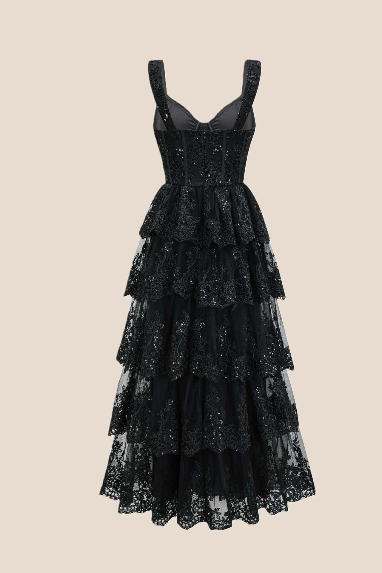 Pink Lace Appliques Ruffle A-line Formal Gown - Image 5
