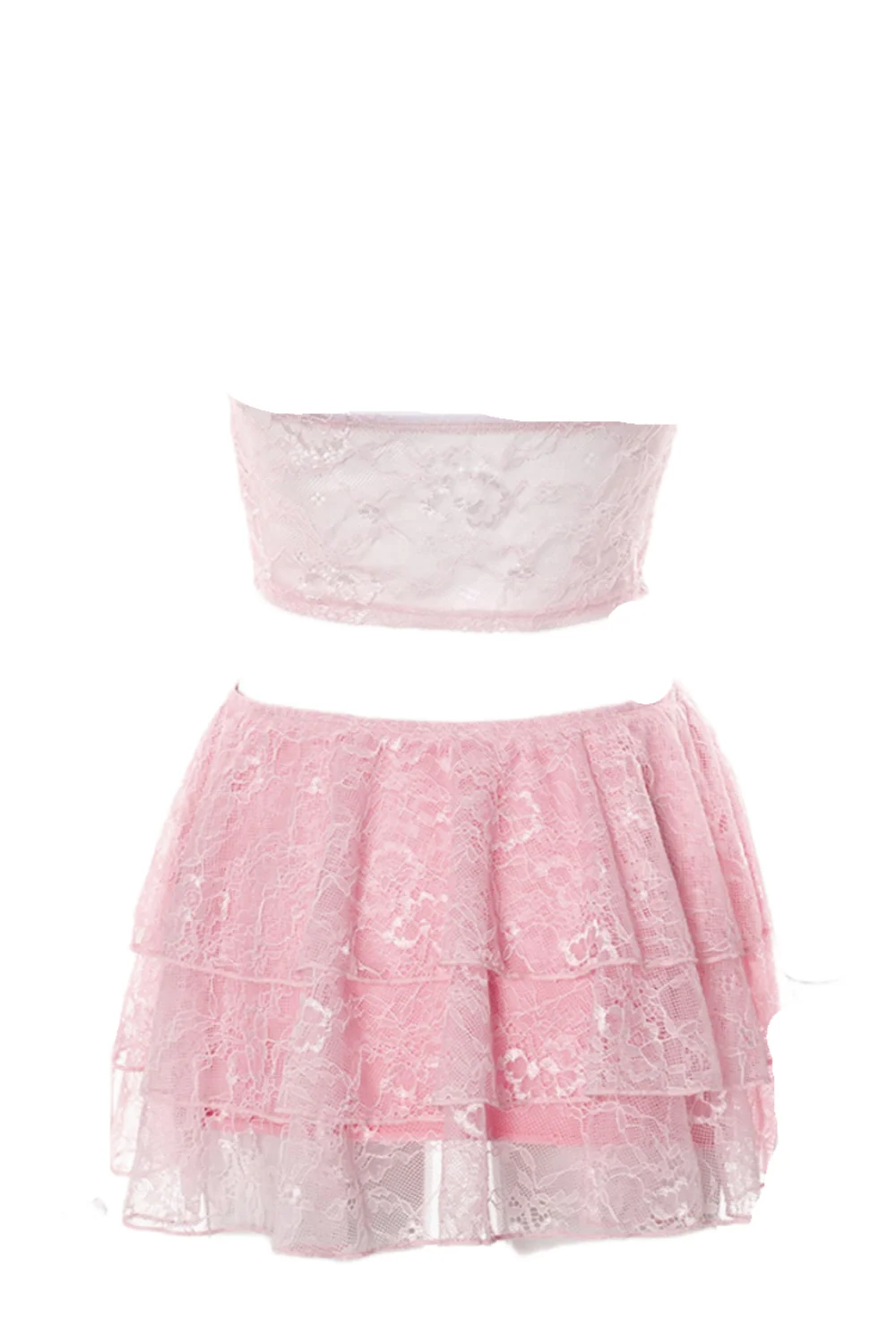 Pink Lace Strapless Cutouts Short Dress - Image 2