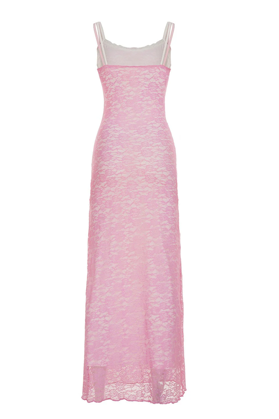 Pink Lace Straps Fitted Long Dress - Image 2