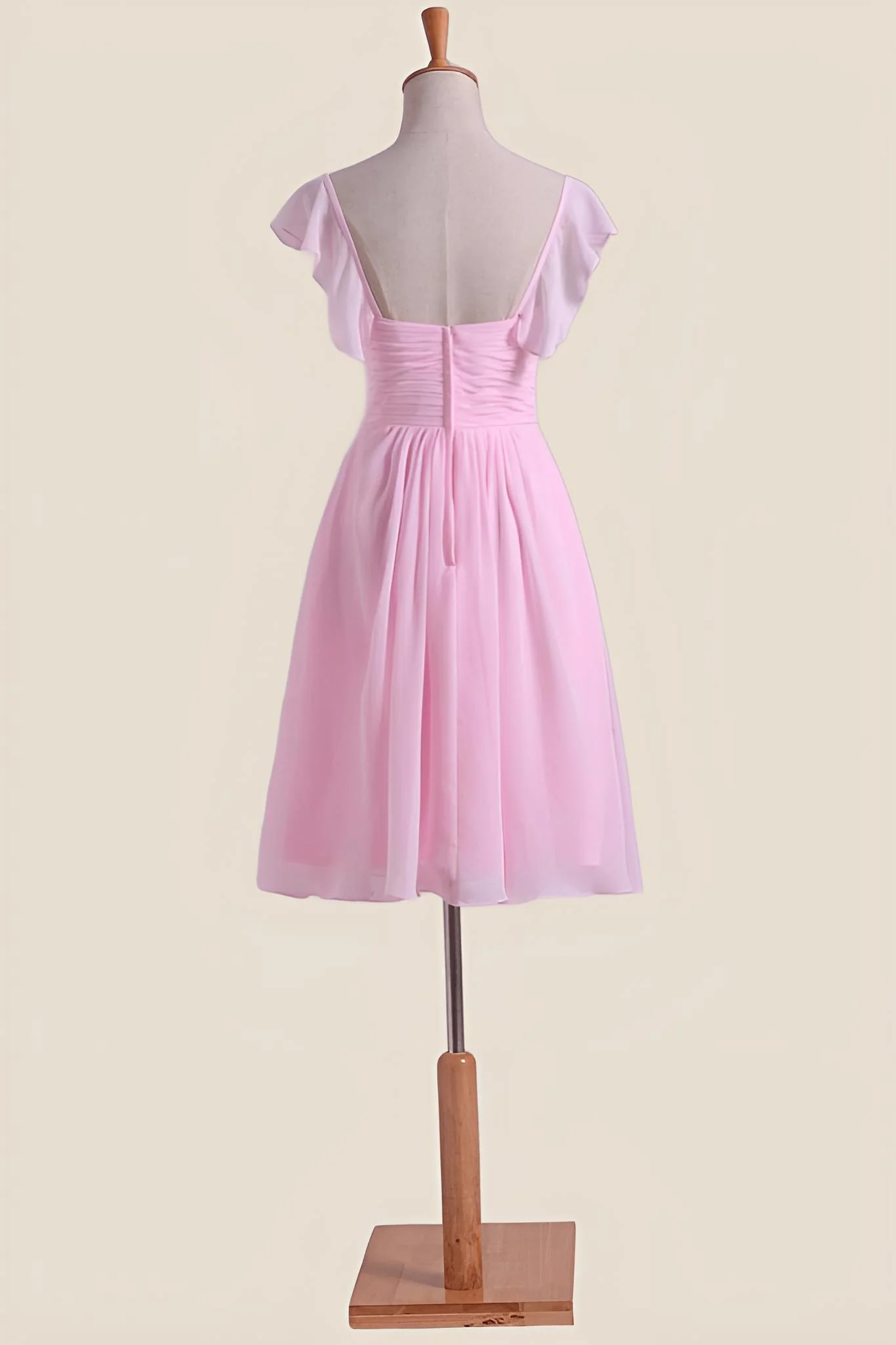Pink Pleated Cap Sleeves Short Bridesmaid Dress - Image 2