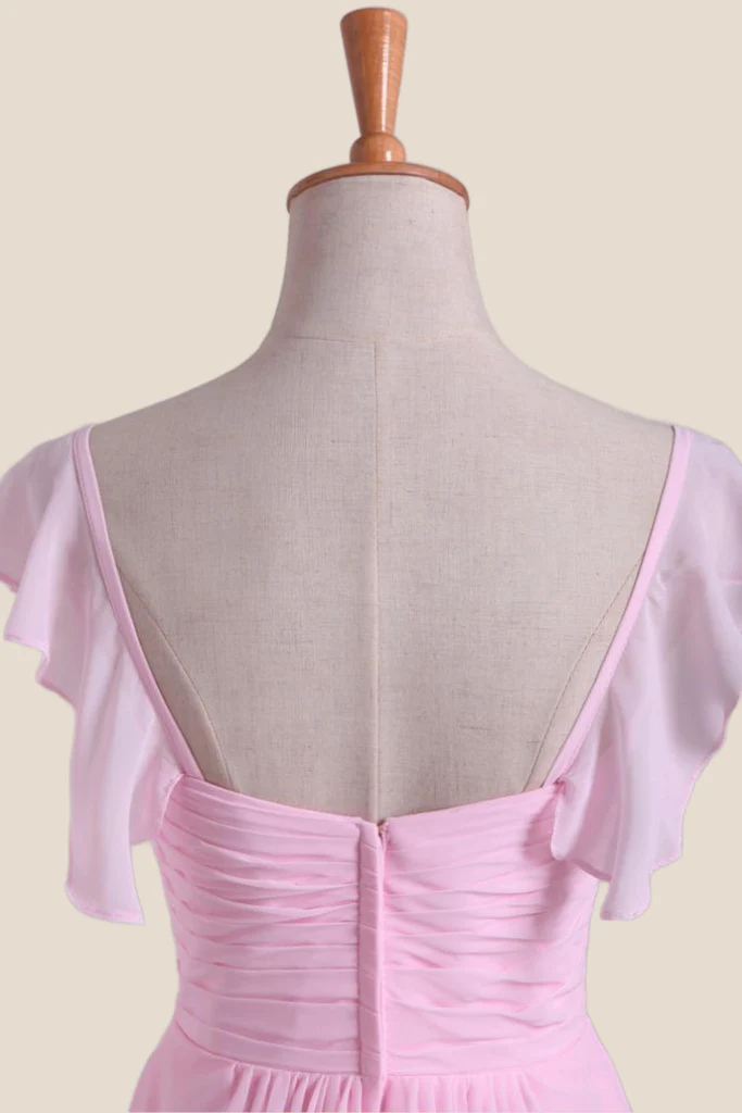 Pink Pleated Cap Sleeves Short Bridesmaid Dress - Image 3