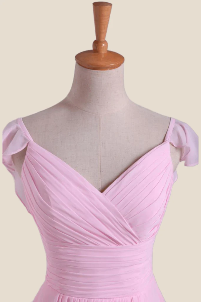 Pink Pleated Cap Sleeves Short Bridesmaid Dress - Image 4