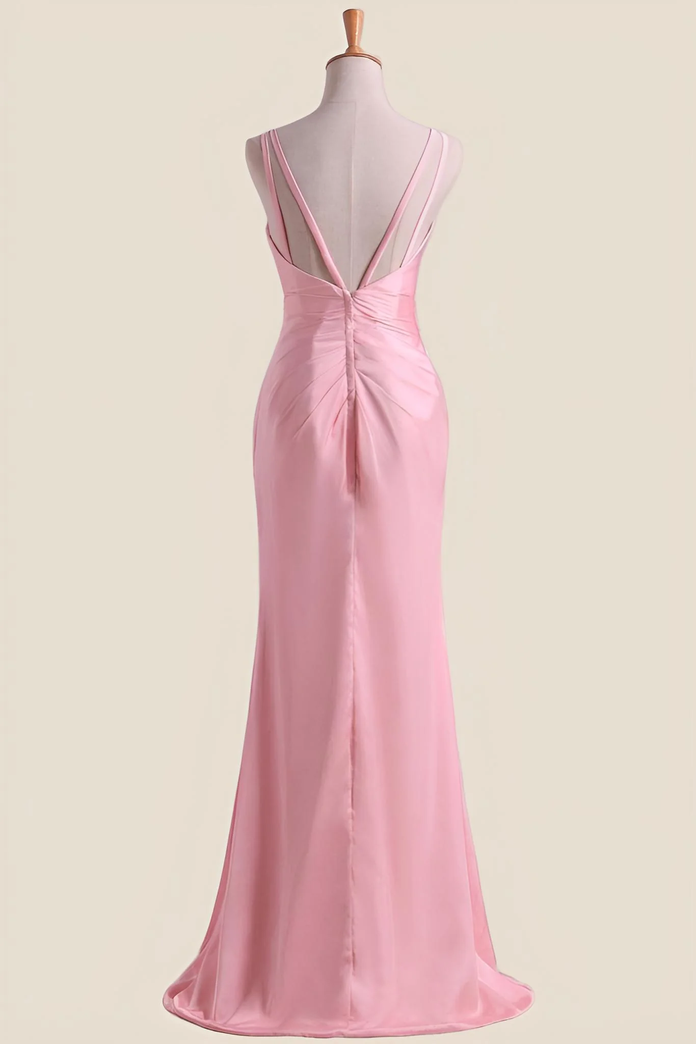 Pink Pleated Faux-Wrap Long Party Dress - Image 2