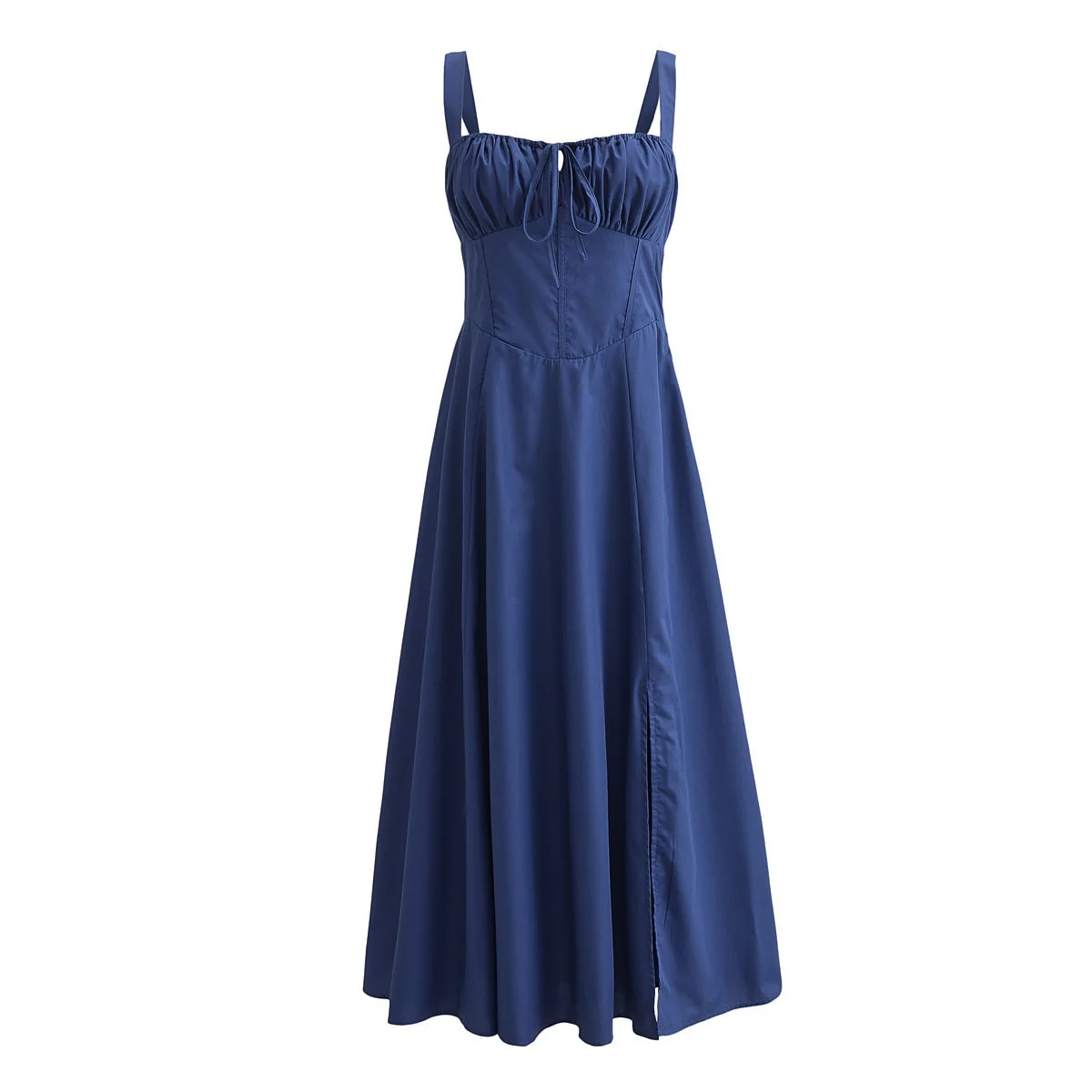 Pink Ruched Neck Bow Long Party Dress - Image 3