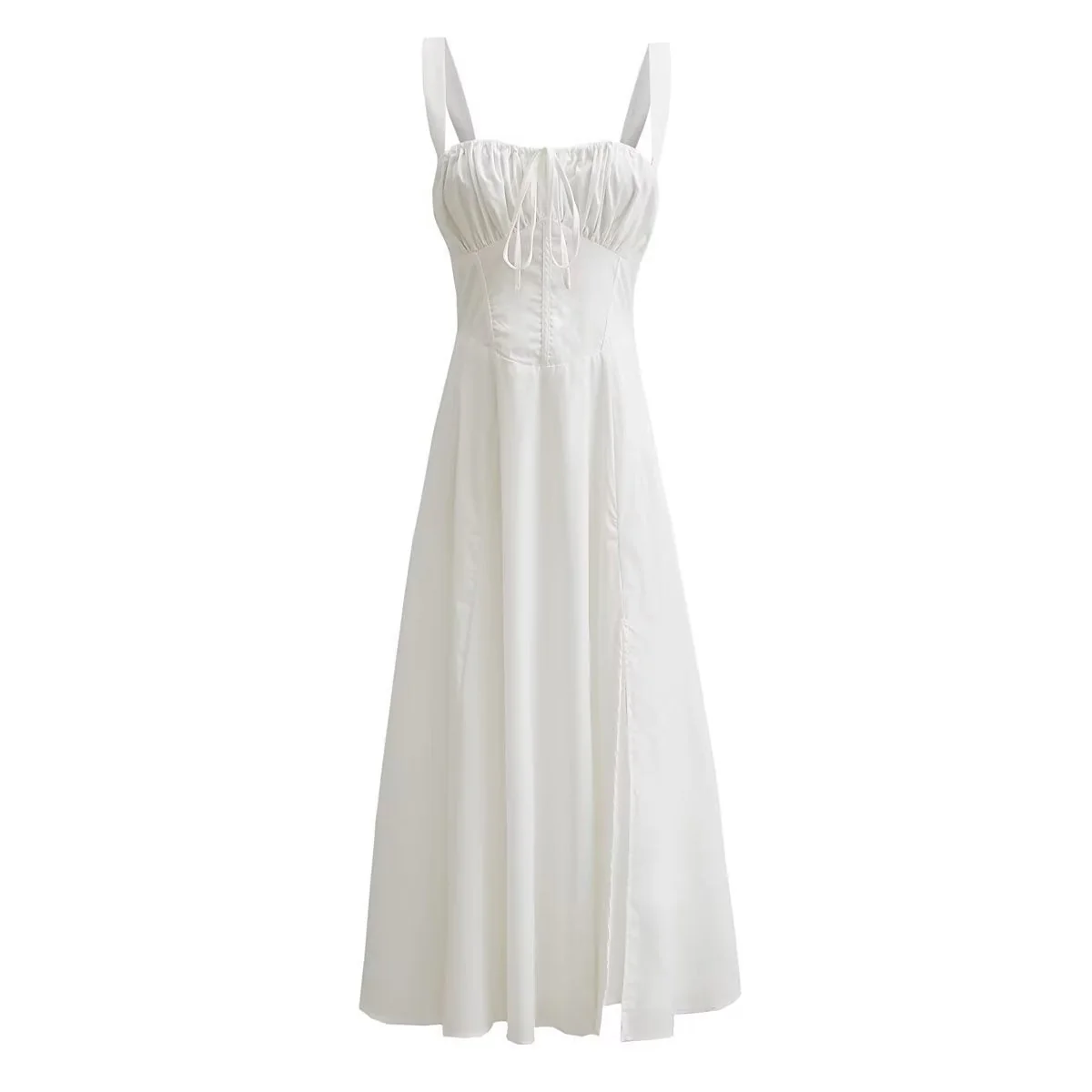 Pink Ruched Neck Bow Long Party Dress - Image 5