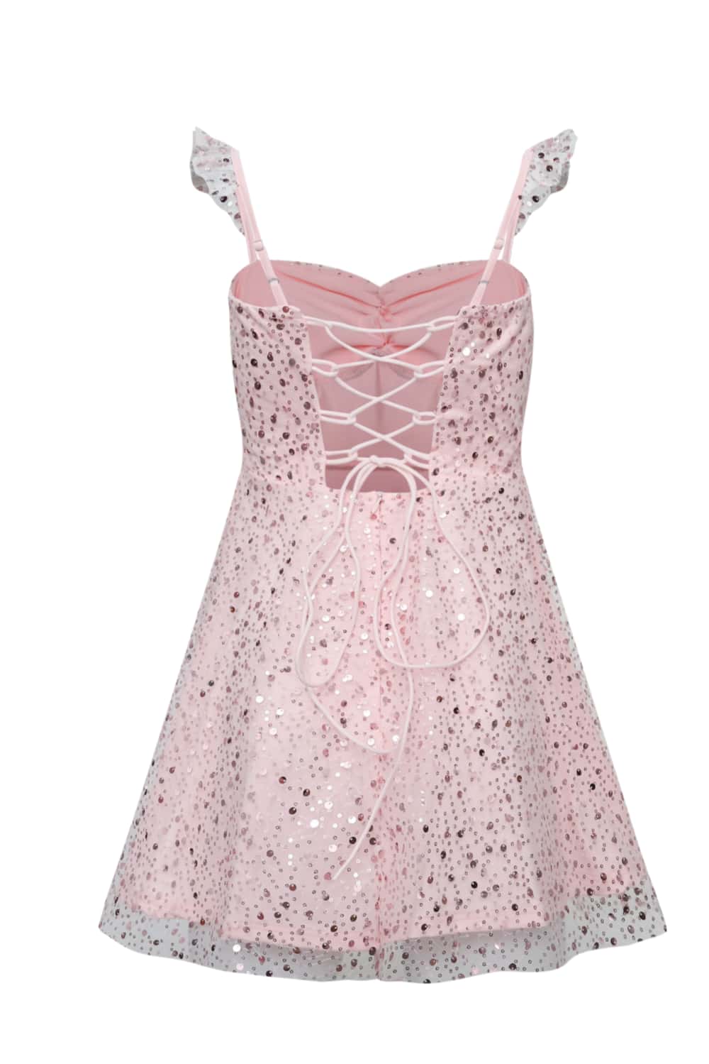 Pink Ruffle Straps Sequin Short Dress - Image 2
