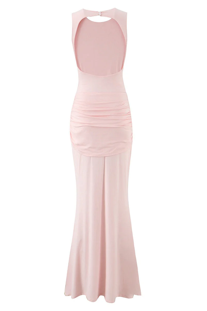 Pink Scoop Fitted Knotted Long Dress - Image 2