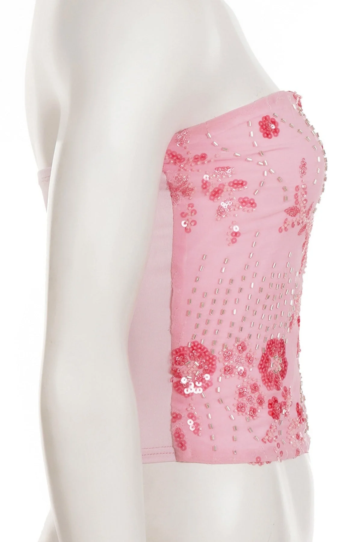 Pink Sequin Strapless Crop Top - Image 4