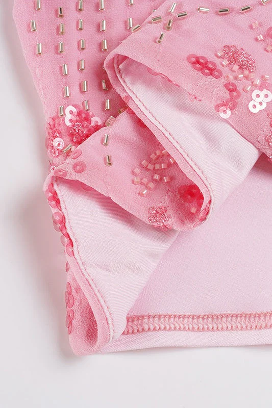 Pink Sequin Strapless Crop Top - Image 5