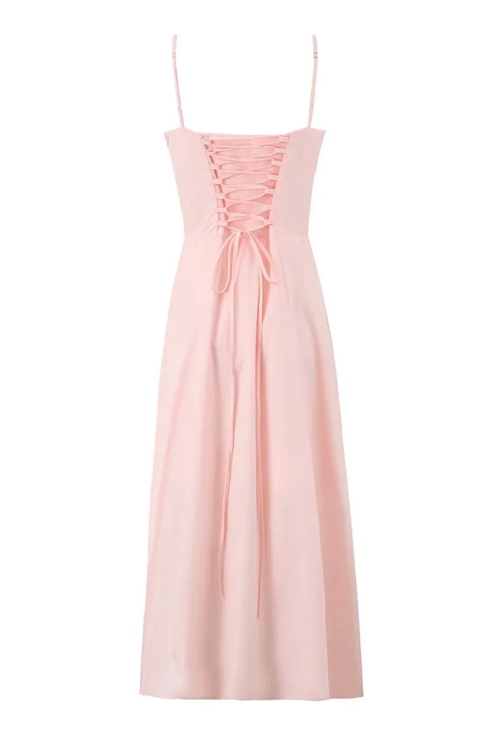 Pink Spaghetti Strap Bow Long Summer Dress with Slit - Image 2