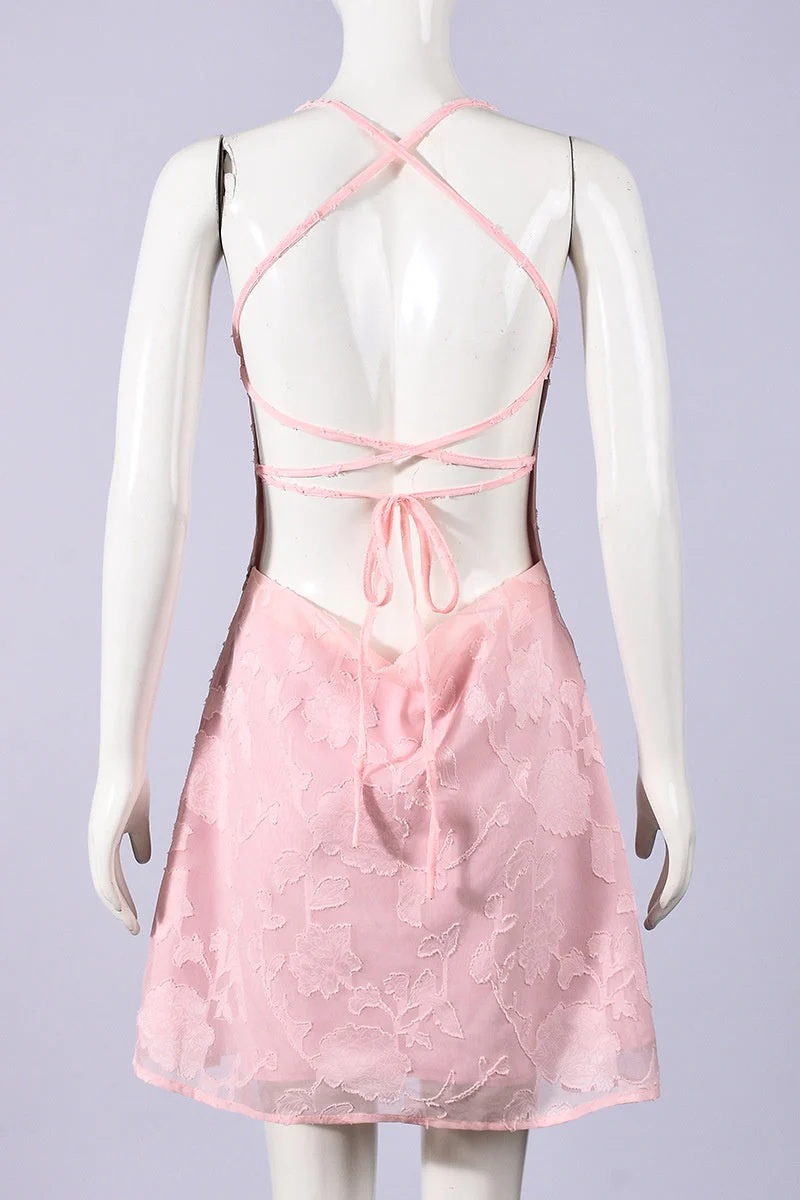 Pink Spaghetti Straps Printed Mini Dress - Image 2