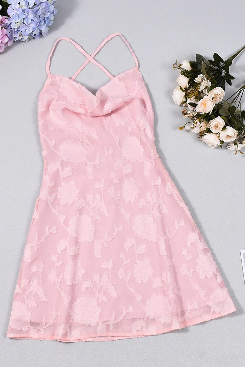 Pink Spaghetti Straps Printed Mini Dress - Image 4