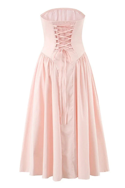 Pink Strapless A-line Maxi Dress - Image 2