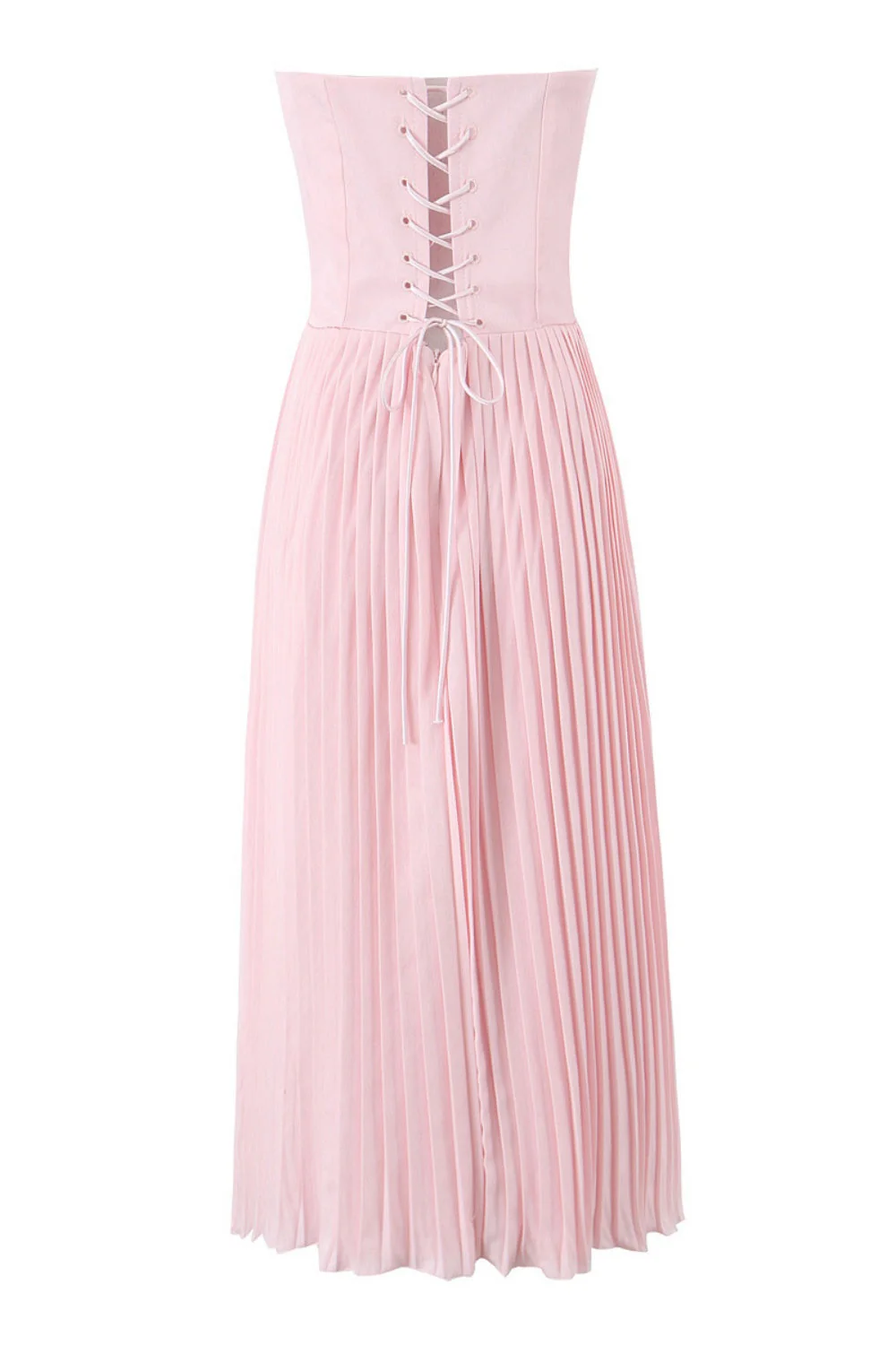 Pink Strapless Lase-up Ruched Long Summer Dress - Image 2