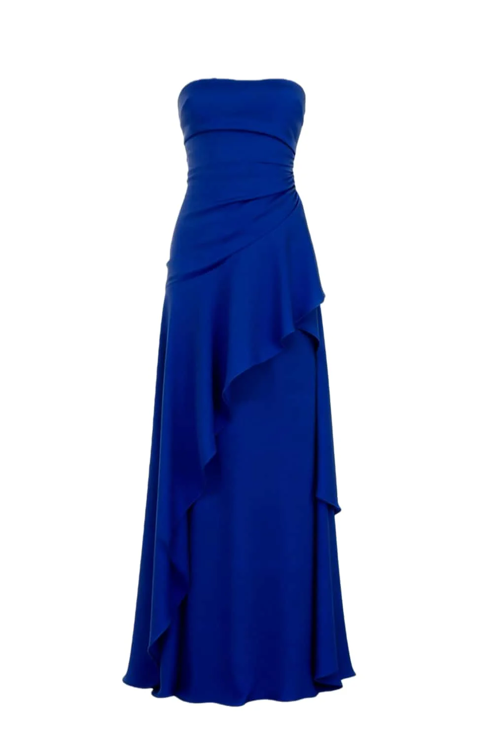 Red Strapless Ruched Slit Dress - Image 10