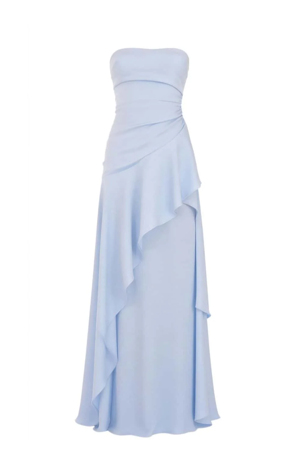 Red Strapless Ruched Slit Dress - Image 2