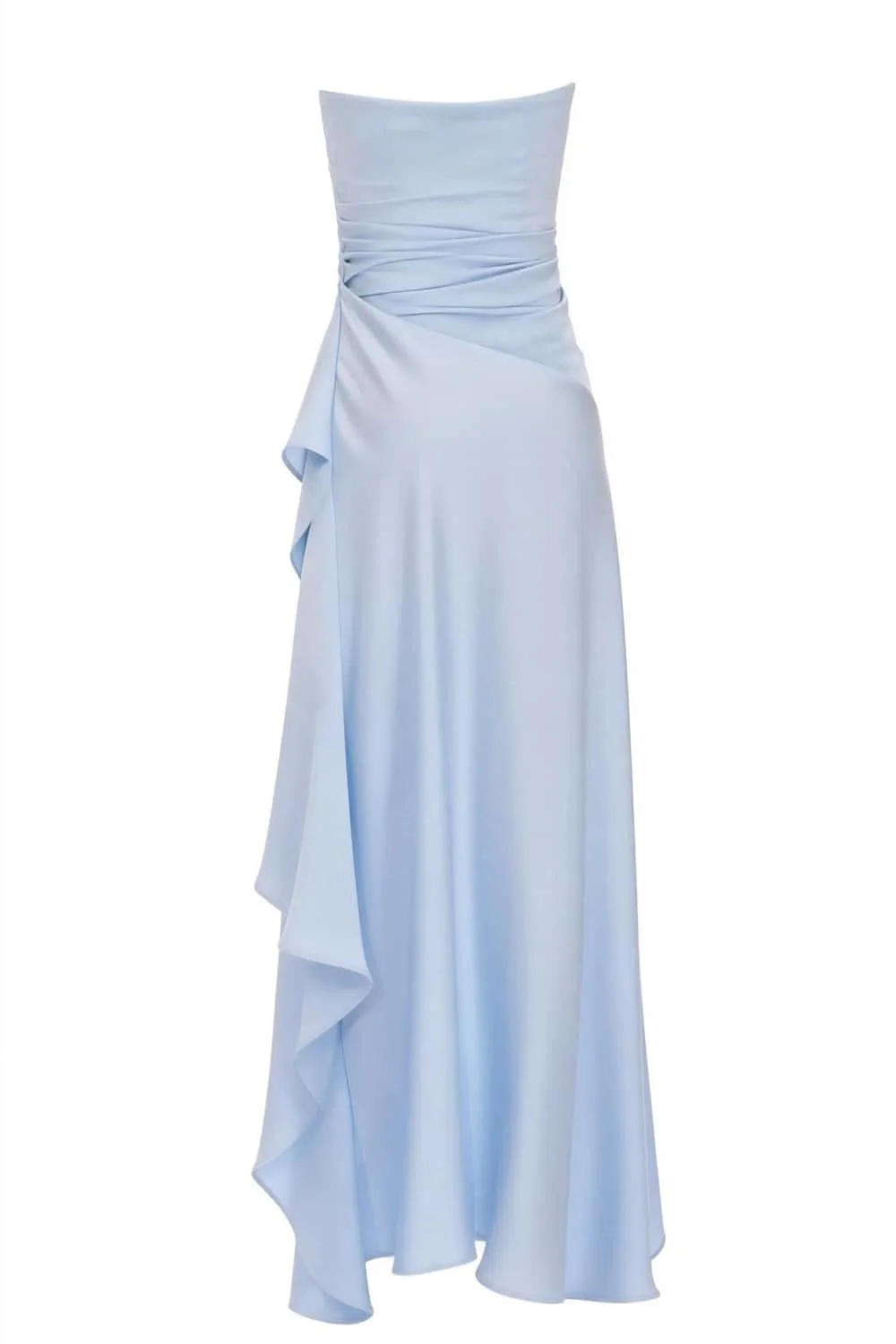Red Strapless Ruched Slit Dress - Image 3