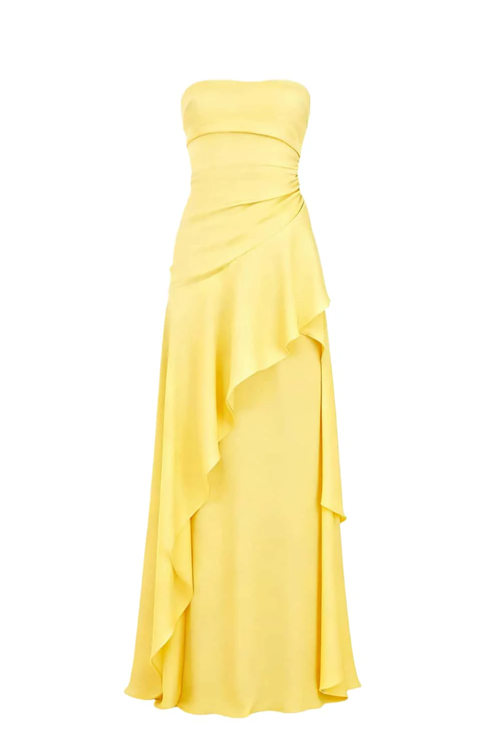 Red Strapless Ruched Slit Dress - Image 7