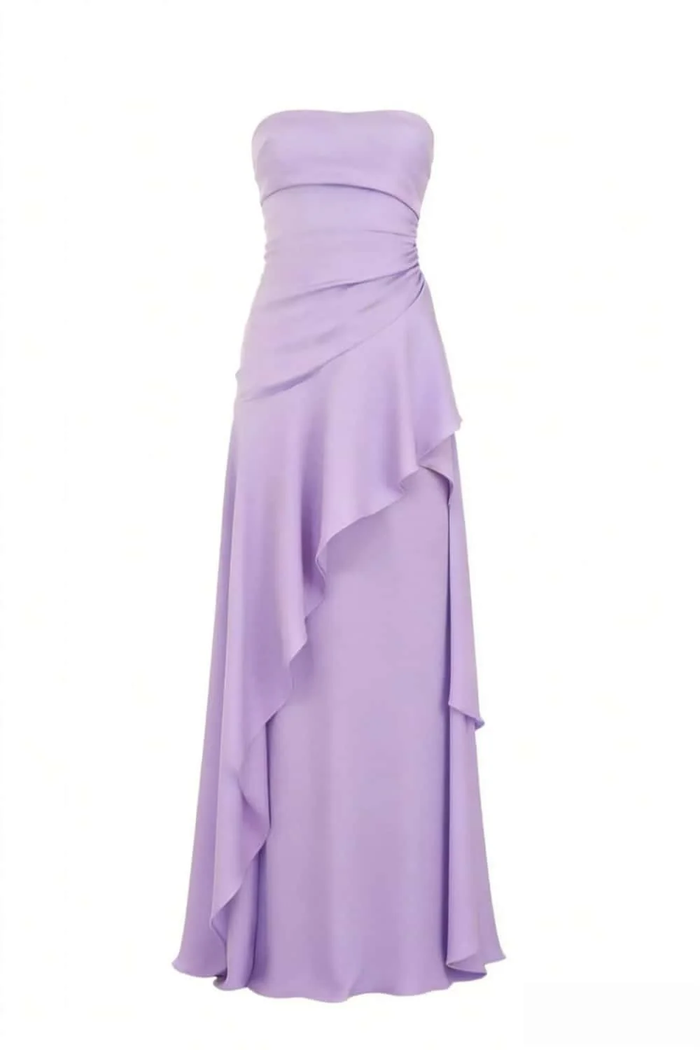 Red Strapless Ruched Slit Dress - Image 8