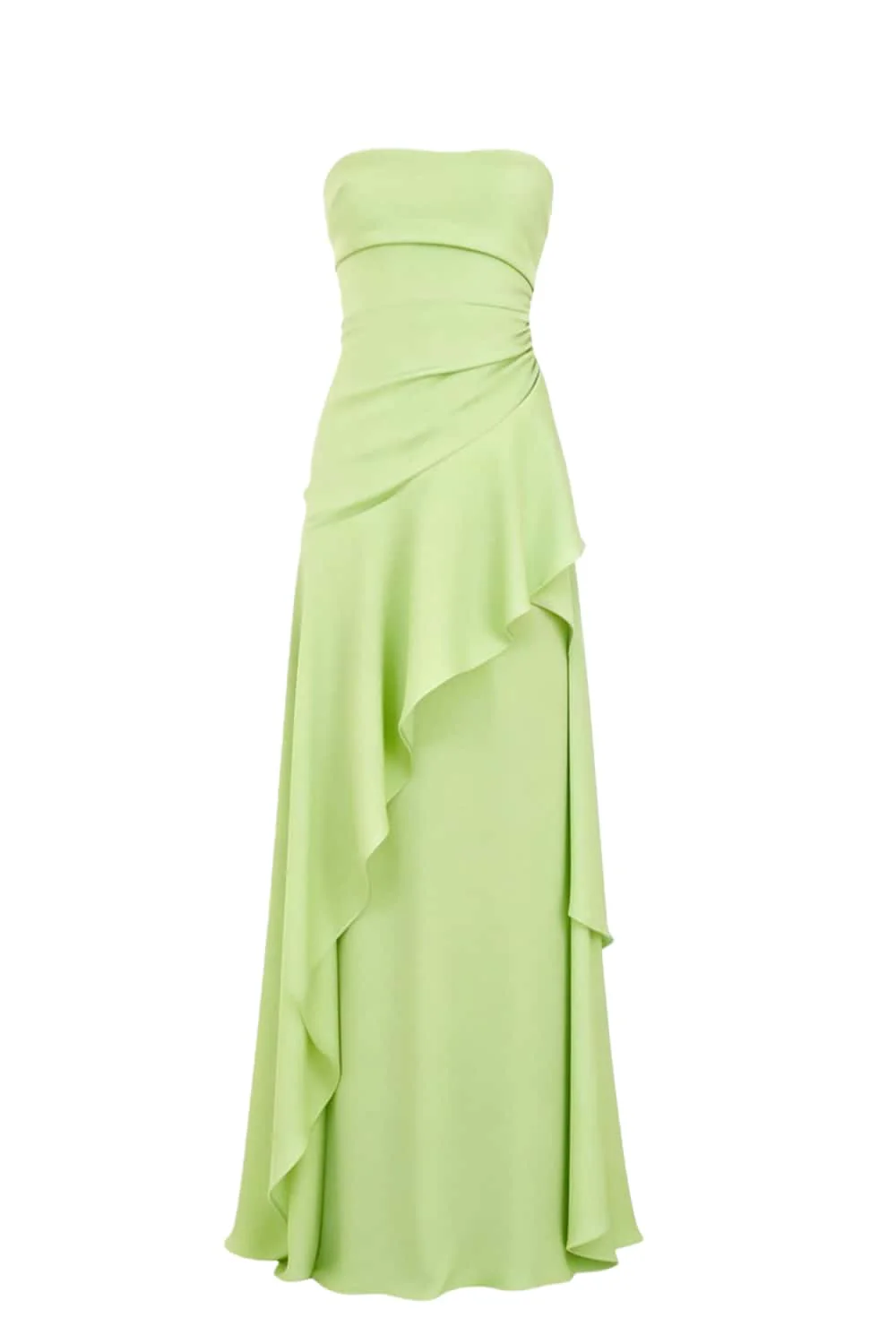 Red Strapless Ruched Slit Dress - Image 9
