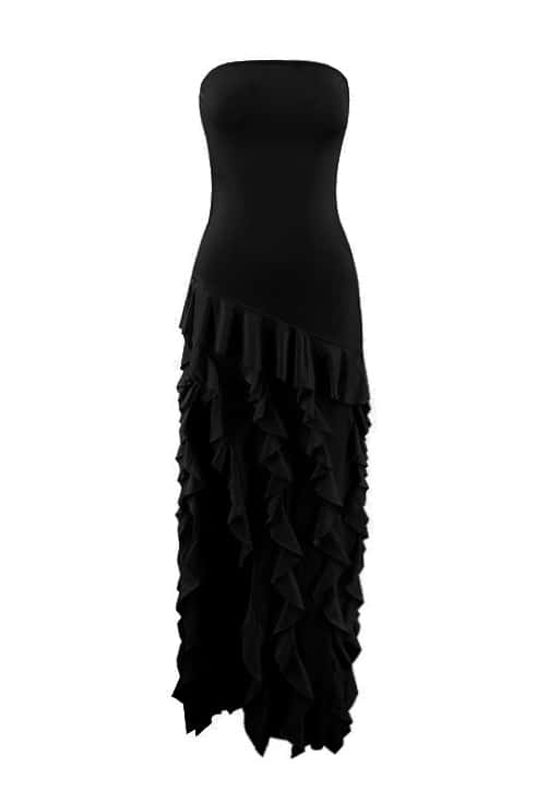 Pink Strapless Ruffle Slit Long Dress - Image 5