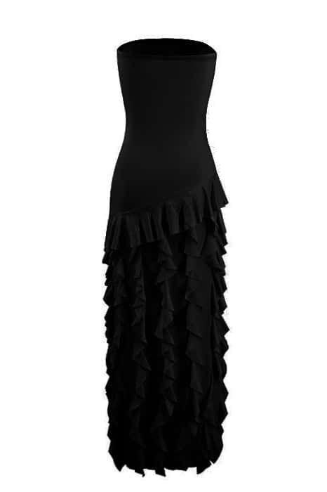 Pink Strapless Ruffle Slit Long Dress - Image 7