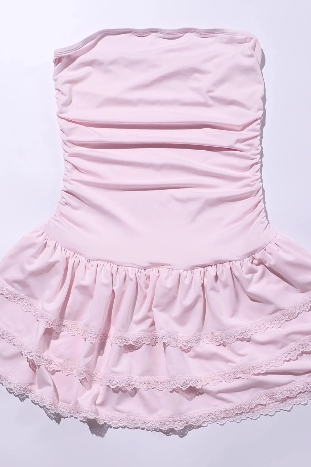 Pink Strapless Short Ruffle Dress - Image 4