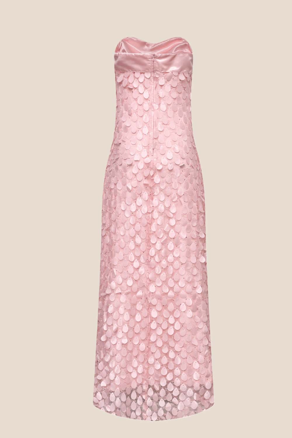 Pink Strapless Teardrop Applique Long Dress - Image 2