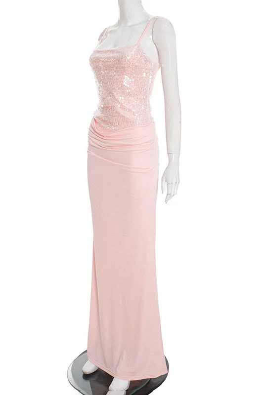 Pink Straps Fitted Ruched Long Dress - Image 5