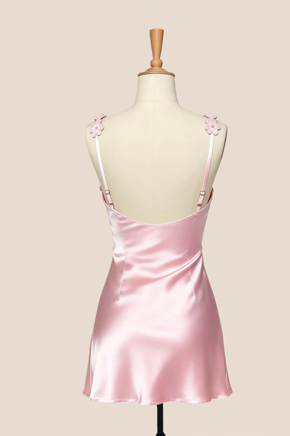Pink Straps Satin Short Party Dress - Image 2