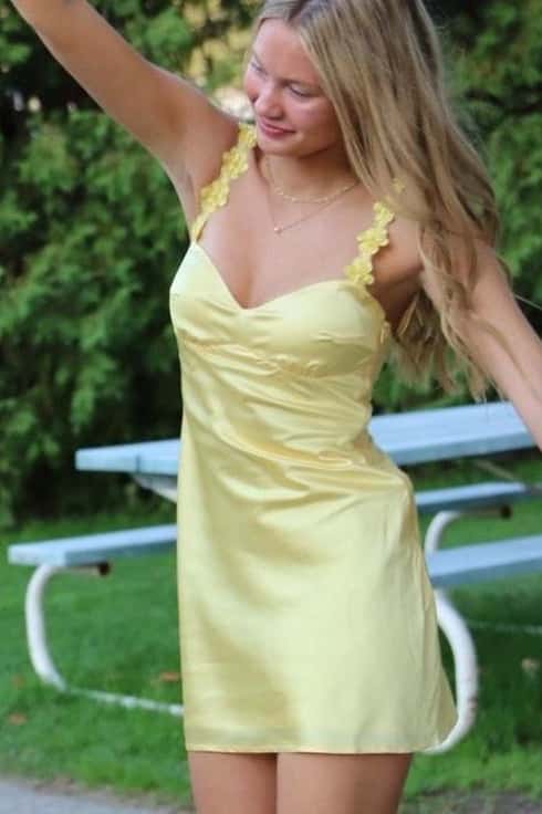 Pink Straps Satin Short Party Dress - Image 4