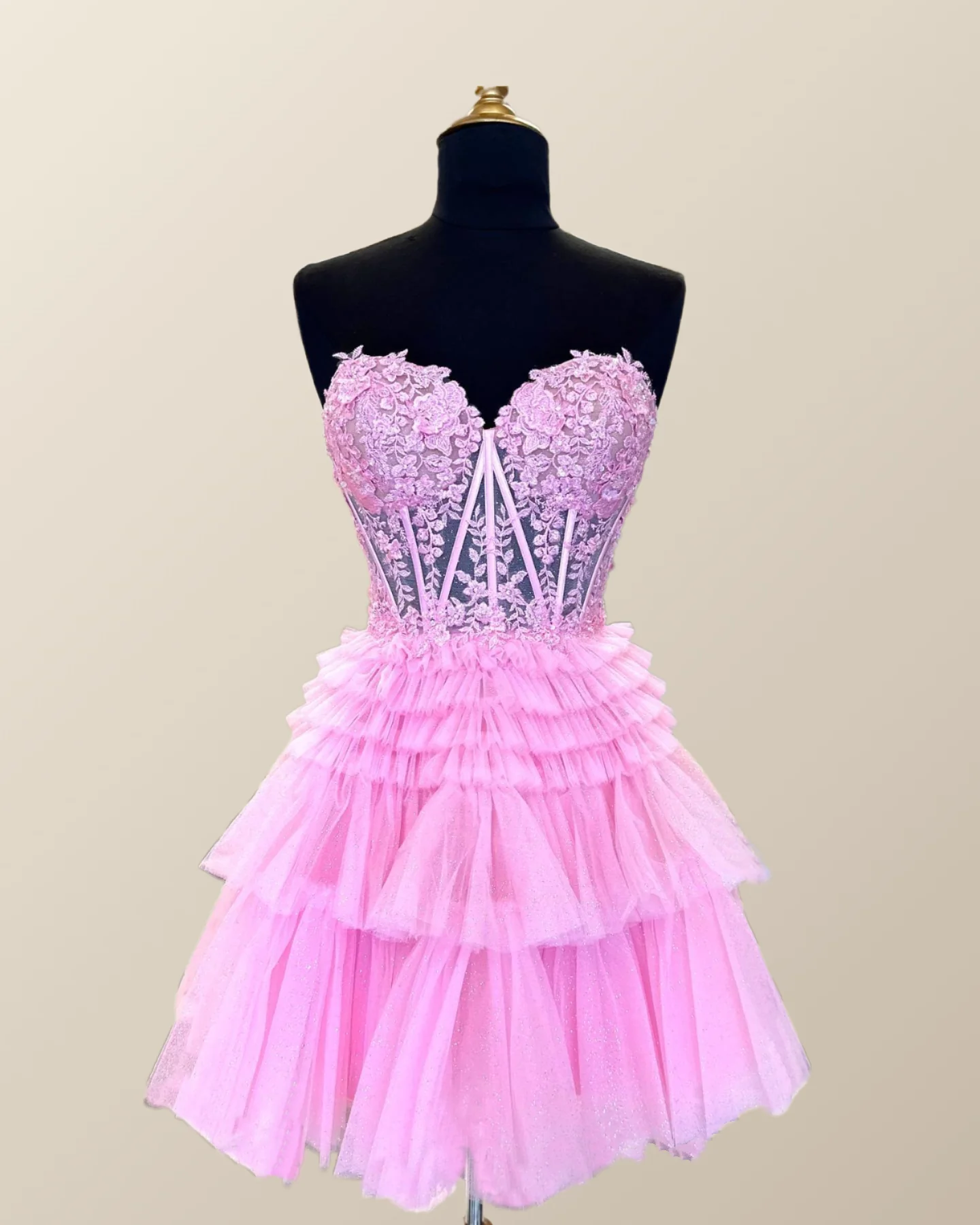 Red Sweetheart Lace and Ruffles Short Tulle Dress - Image 2