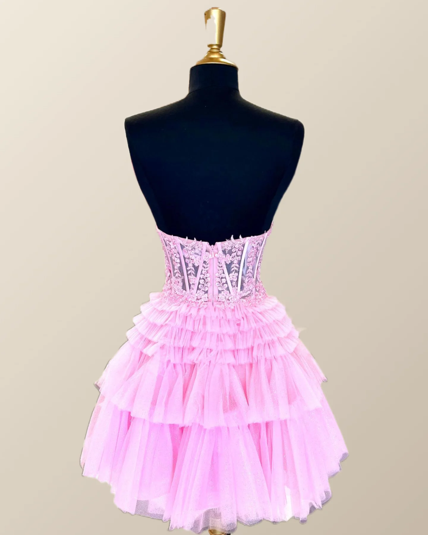 Red Sweetheart Lace and Ruffles Short Tulle Dress - Image 3
