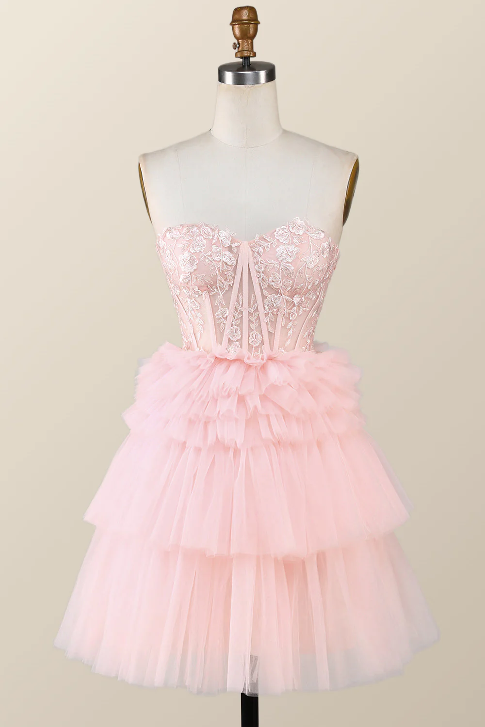 Red Sweetheart Lace and Ruffles Short Tulle Dress - Image 4