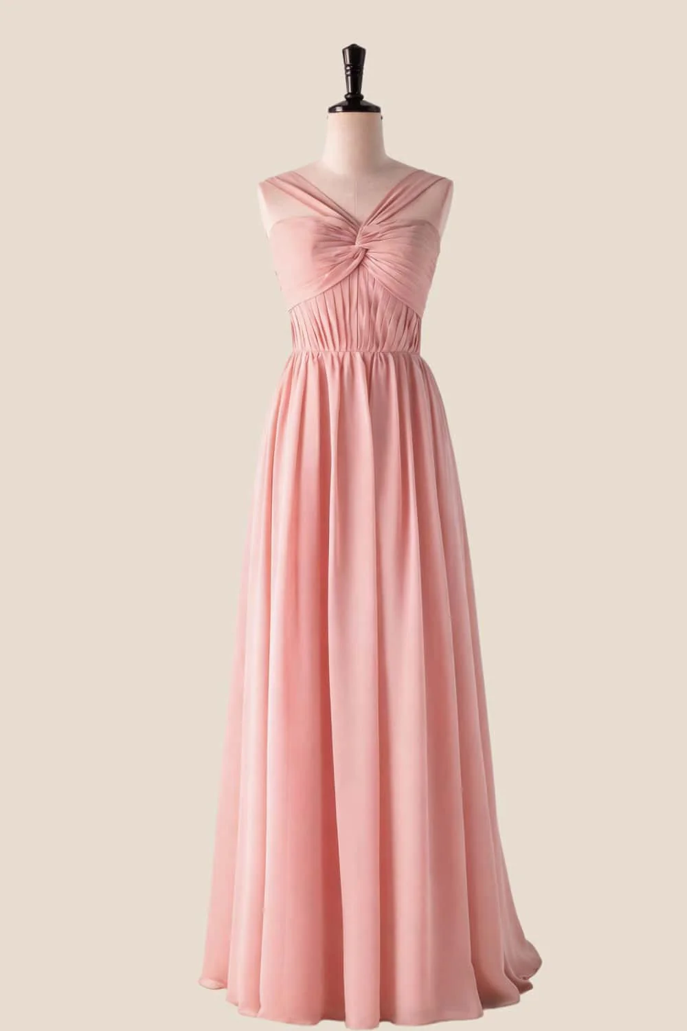 Pleated Halter Blue Chiffon Long Bridesmaid Dress - Image 9