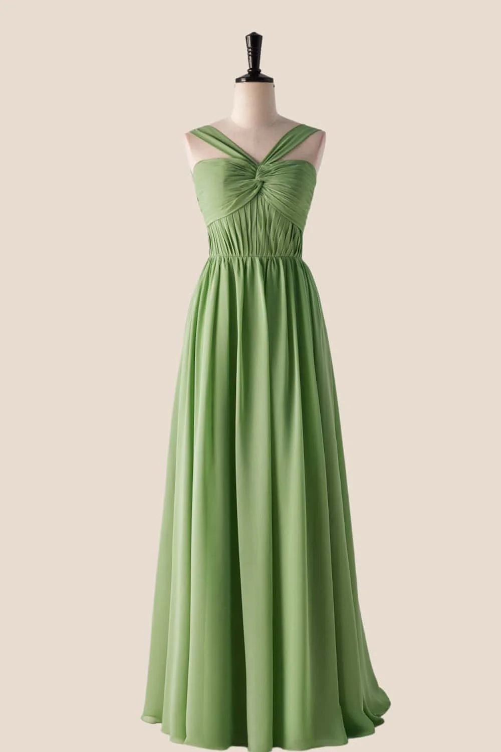 Pleated Halter Blue Chiffon Long Bridesmaid Dress - Image 2