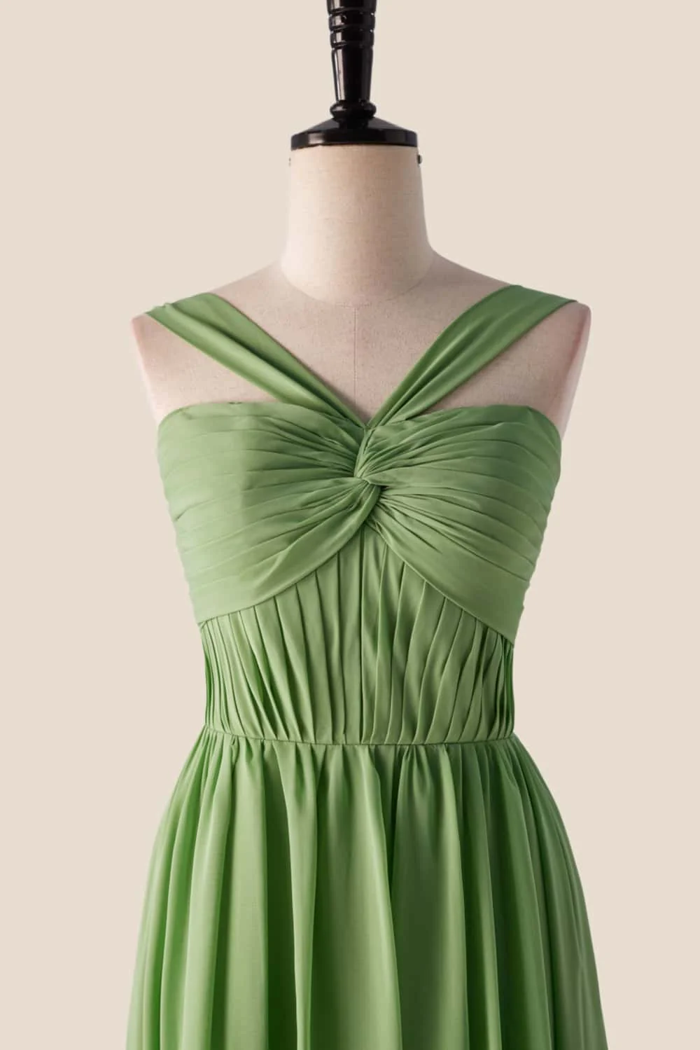 Pleated Halter Blue Chiffon Long Bridesmaid Dress - Image 3