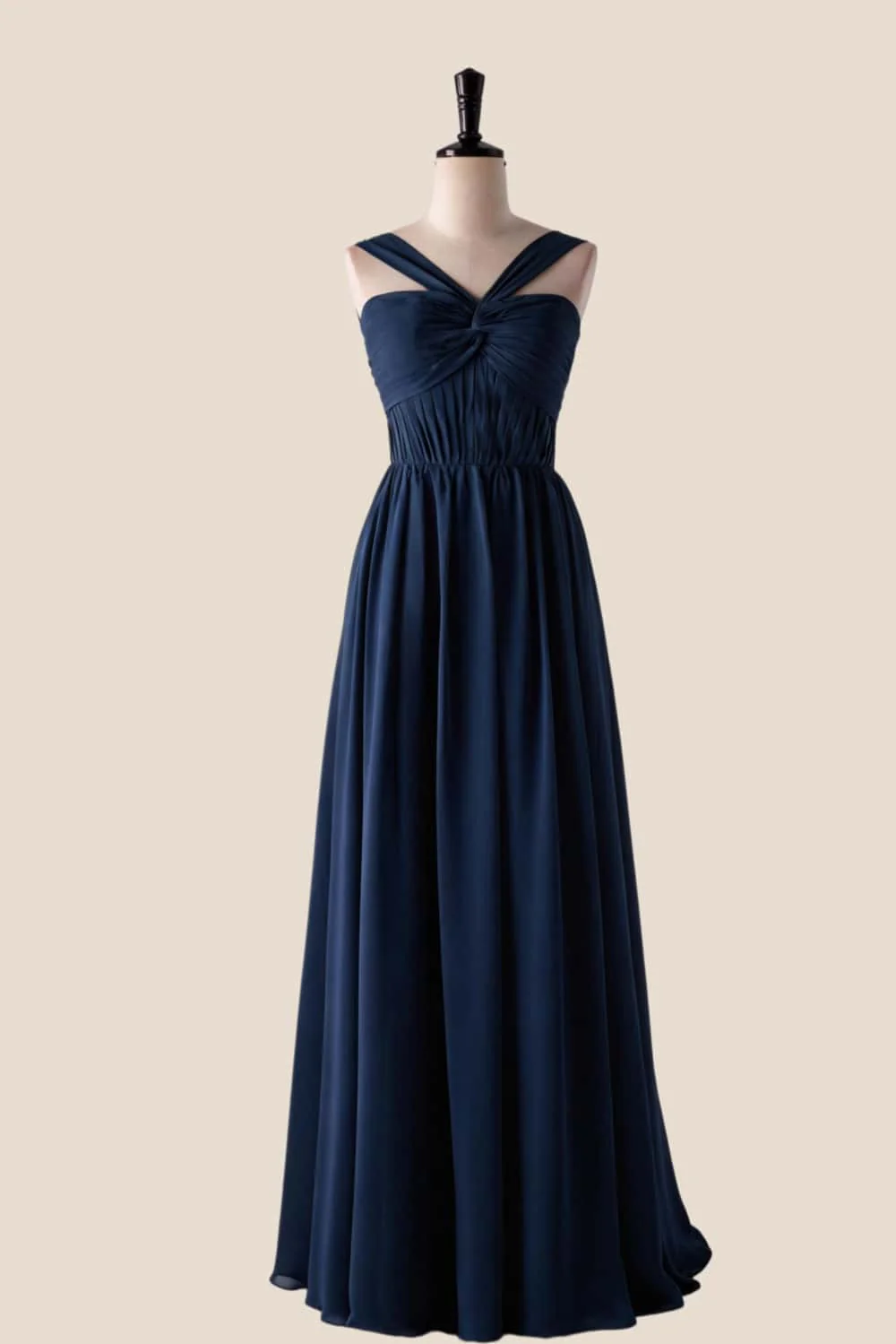 Pleated Halter Blue Chiffon Long Bridesmaid Dress - Image 5
