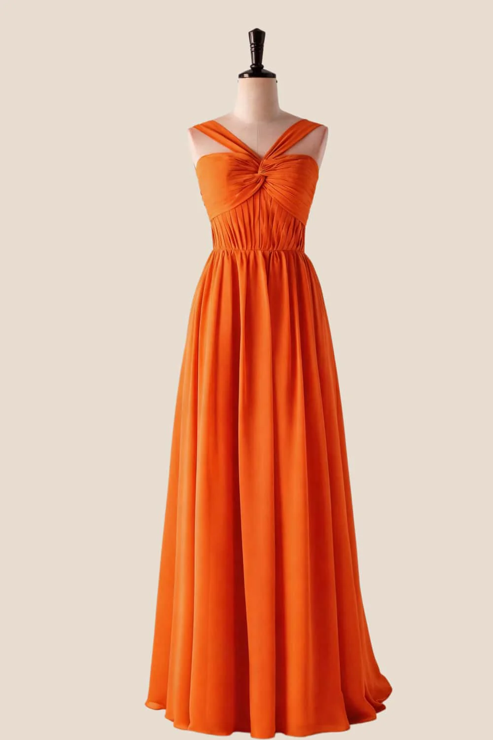 Pleated Halter Blue Chiffon Long Bridesmaid Dress - Image 7