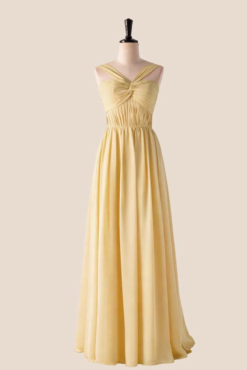 Pleated Halter Blue Chiffon Long Bridesmaid Dress - Image 8