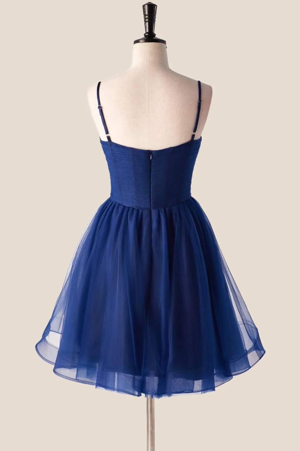 Pleated Navy Blue Tulle A-line Short Dress - Image 2
