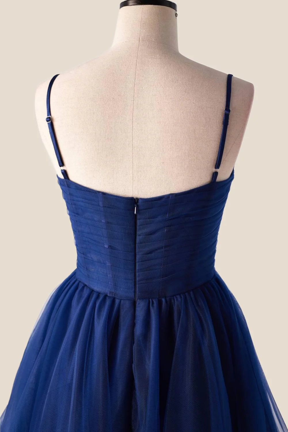 Pleated Navy Blue Tulle A-line Short Dress - Image 5
