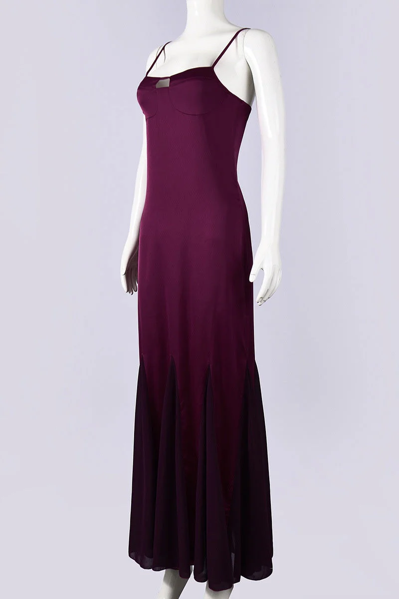 Plum Cut-out A-line Long Dress - Image 2
