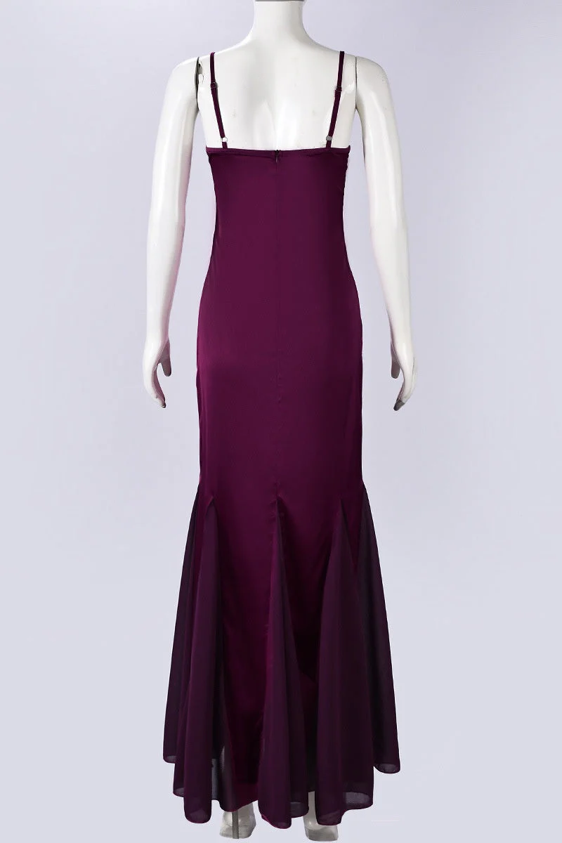 Plum Cut-out A-line Long Dress - Image 3