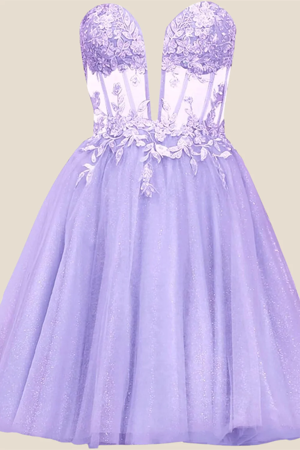 Plunge Hot Pink Appliques A-line Short Dress - Image 2