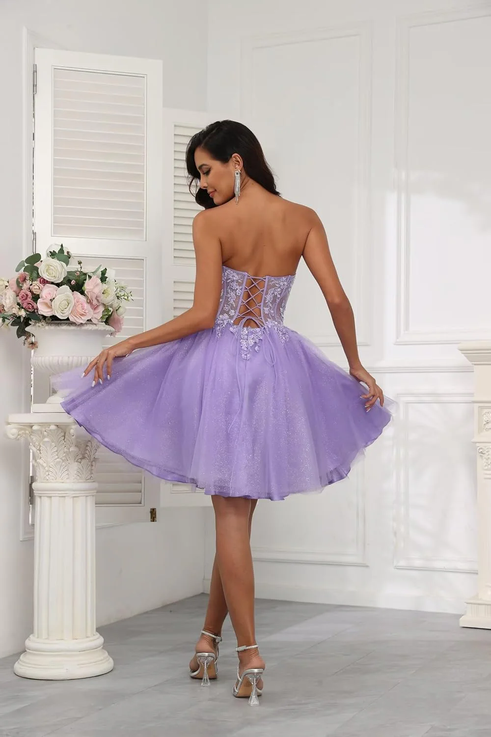 Plunge Hot Pink Appliques A-line Short Dress - Image 3