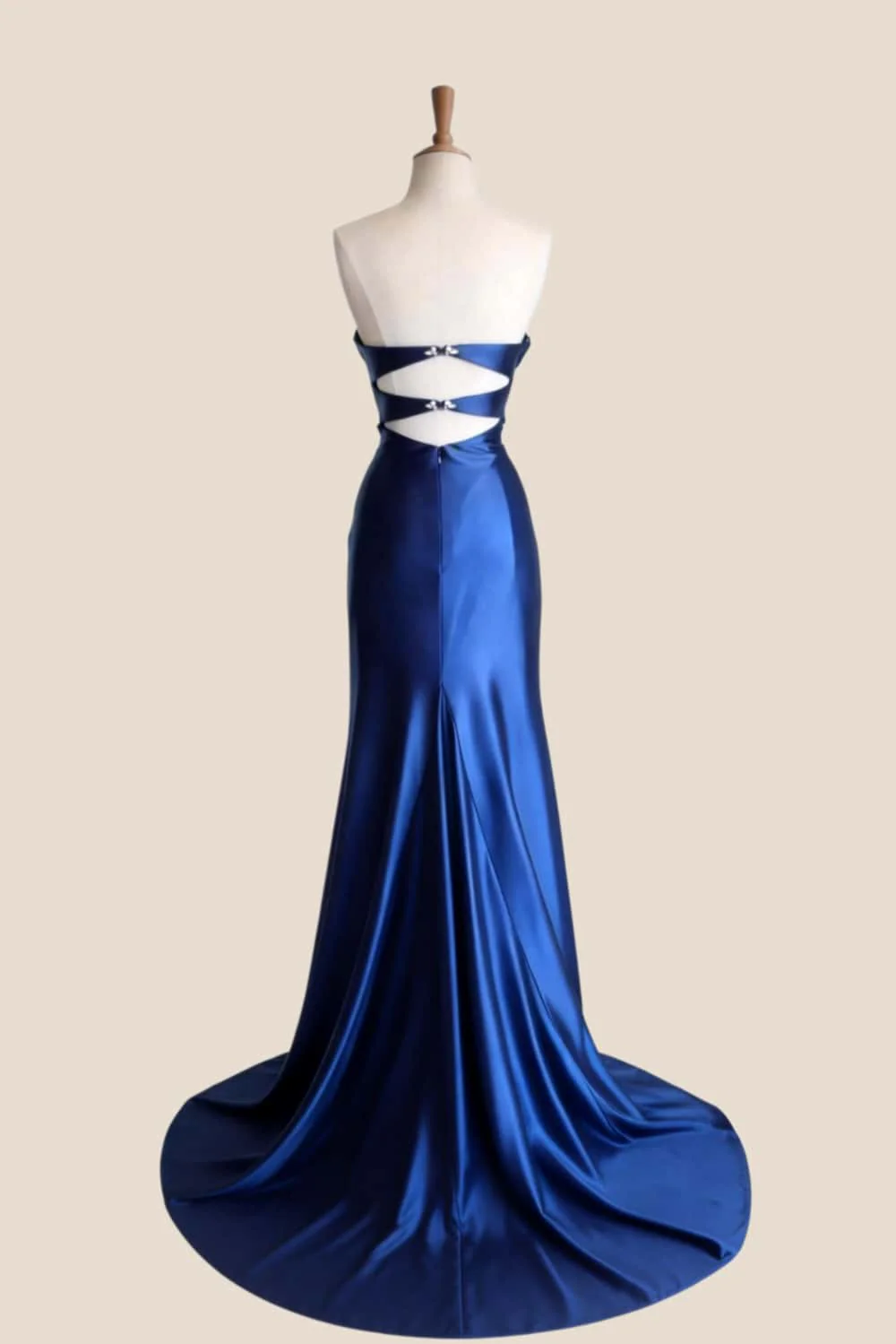 Plunge Navy Blue Ruched Slit Long Formal Dress - Image 3